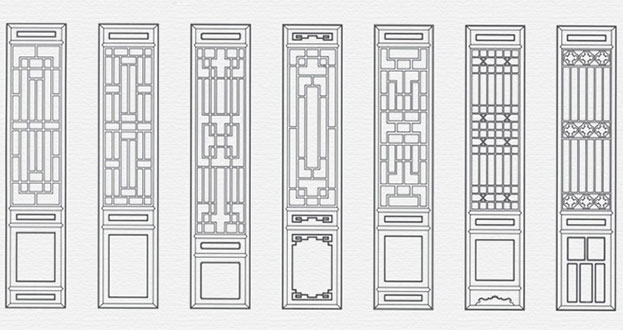 峨边常用中式仿古花窗图案隔断设计图